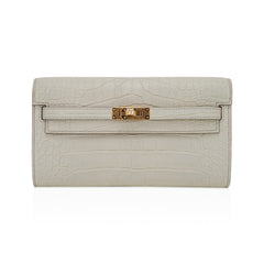 Kelly Classique To Go Wallet Beton Matte Alligator Gold Hardware