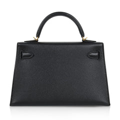 Mini Kelly 20 Sellier Bag Black Epsom Leather with Gold Hardware