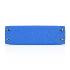 Kelly 20 Mini Sellier Bag Blue Hydra Chevre Leather Gold Hardware