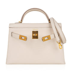 Kelly 20 Mini Sellier Bag Craie Epsom Leather Gold Hardware New w/Box