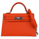 Kelly 20 Mini Sellier Bag Orange Feu / Rose Eglantine Chevre Bi-Color New w/Box