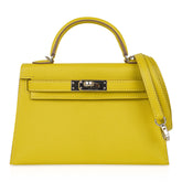 Kelly 20 Mini Sellier Bag Lime Chevre Leather Palladium New w/Box