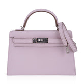 Mini Kelly 20 Bag Sellier Mauve Pale Chevre Leather with Palladium Hardware