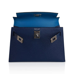 Special Order HSS Verso Mini Kelly 20 Sellier Bag Deep Bleu & Bleu Izmir Epsom Leather with Palladium Hardware