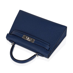 Special Order HSS Verso Mini Kelly 20 Sellier Bag Deep Bleu & Bleu Izmir Epsom Leather with Palladium Hardware