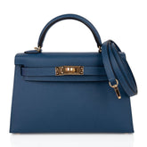 Kelly 20 Mini Sellier Bag Deep Blue Epsom Leather Gold Hardware