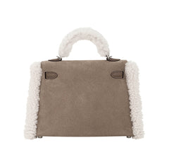 Kelly 20 Teddy Bag Pluch Shearling Gris Caillou Grizzly and Etoupe Swift Leather