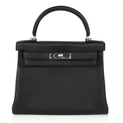 Kelly 28 Bag Black Retourne Togo Palladium Hardware