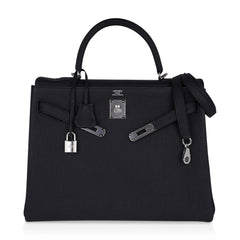 Kelly 35 Bag Black Retourne Togo Palladium Hardware New