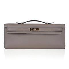 Kelly Cut Bag Gris Asphalte Gray Clutch Swift Gold Hardware