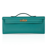 Kelly Cut Vert Verone Clutch Bag Gold Hardware Swift Leather