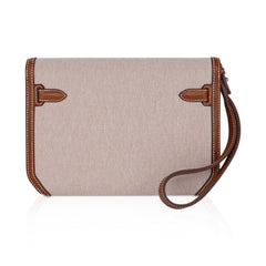 Kelly Depeches 25 Pouch Toile & Fauve Barenia Trim with Palladium Hardware