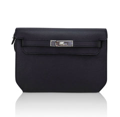 Kelly Depeches 25 Pouch Bag Blue Ocean Togo Leather with Palladium Hardware