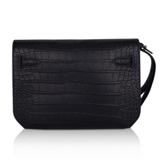 Kelly Depeches 25 Pouch Black Matte Alligator Gold Hardware New