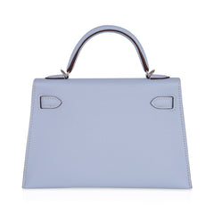 Kelly 20 Mini Sellier Bag Blue Brume Epsom Leather Gold Hardware