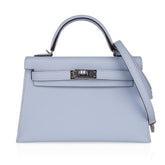Kelly 20 Mini Sellier Bag Blue Brume Epsom Leather Gold Hardware