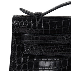 Kelly Pochette Bag Matte Black Crocodile Clutch Palladium