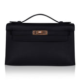 Kelly Pochette Bag Black Rose Gold Hardware Clutch