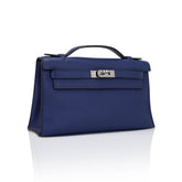 Kelly Pochette Clutch Bag Blue Sapphire Swift Leather with Palladium Hardware