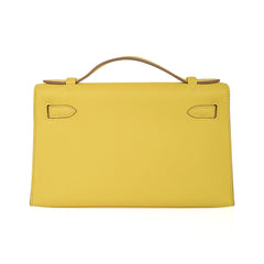 Kelly Pochette Bag Lime Clutch Gold Hardware Swift Leather