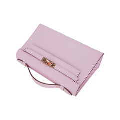 Kelly Pochette Clutch Bag Mauve Sylvestre Swift Leather with Rose Gold Hardware