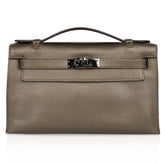 Kelly Pochette Metallic Bronze Clutch Bag Chevre Palladium