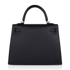 Kelly Sellier 25 Bag Black Epsom Gold Hardware New