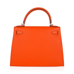 Kelly 28 Sellier Bag Feu Epsom Leather Palladium Hardware