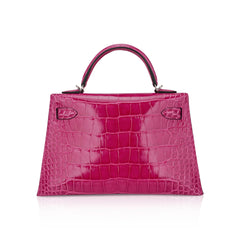 Limited Edition Mini Kelly 20 Sellier Rose Scheherazade Alligator Bag Palladium Hardware