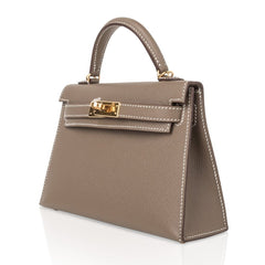 Kelly 20 Mini Sellier Bag Etoupe Limited Edition Epsom Gold Hardware