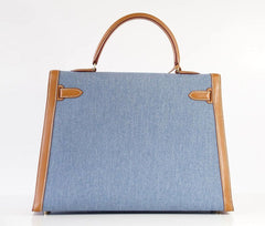 Kelly 35 Bag Vintage Denim and Barenia Sellier Gold Hardware Superb