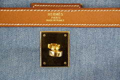 Kelly 35 Bag Vintage Denim and Barenia Sellier Gold Hardware Superb
