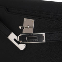 Kelly Depeches 25 Pouch Bag Black Galop D’Leather with Palladium Hardware
