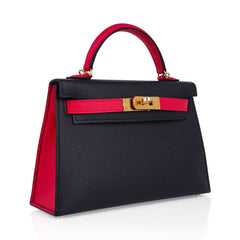 Kelly 20 Sellier Mini HSS Bag Black / Rose Extreme Epsom Gold Hardware