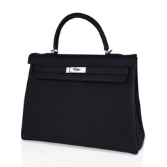 Kelly 35 Bag Black Retourne Togo Palladium Hardware New