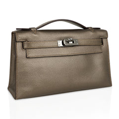 Kelly Pochette Metallic Bronze Clutch Bag Chevre Palladium