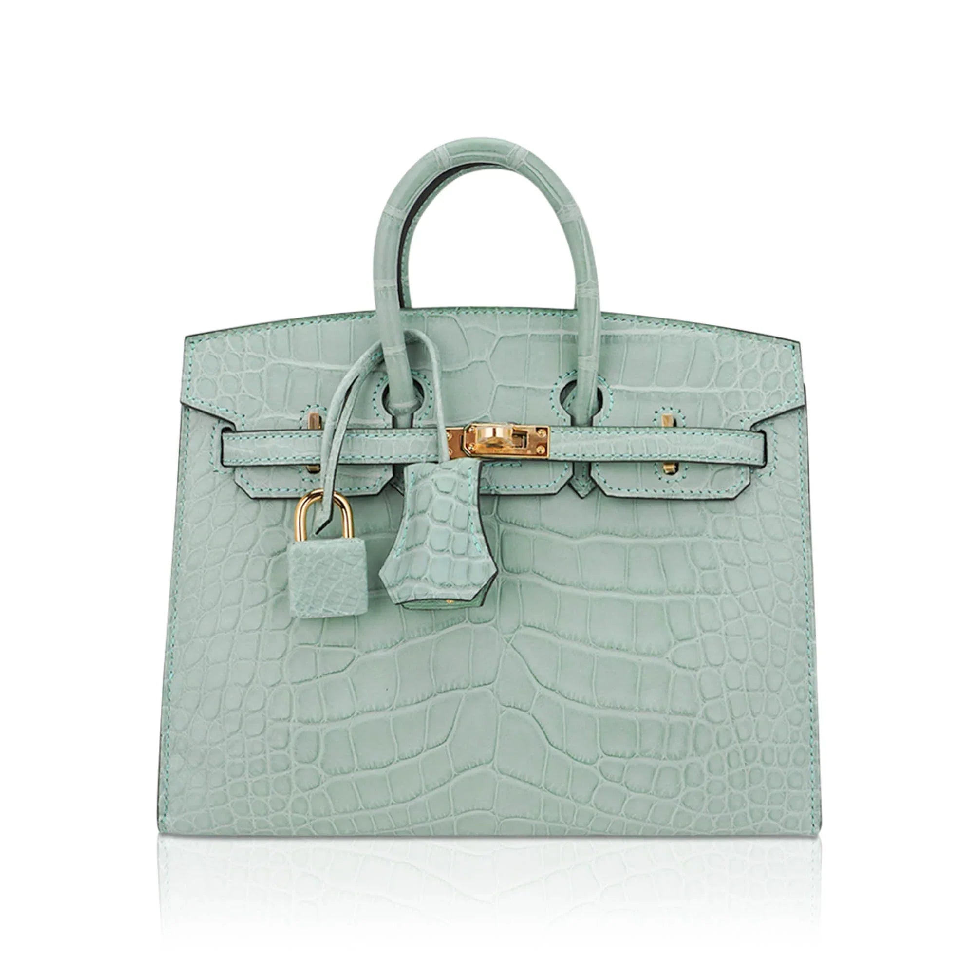 Limited Edition Birkin 20 Sellier Bag Vert D’Eau Matte Alligator with Gold Hardware