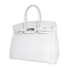 Birkin 35 Bag White Clemence Leather with Palladium Hardware