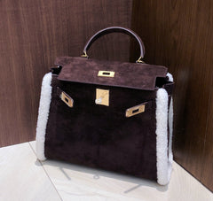 Kelly Sellier 28cm Ebene Suede Leather Gold Hardware Commute Shoulder Handbag