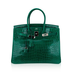 Birkin 35 Bag Emerald Porosus Crocodile with Palladium Hardware