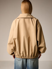 Damen-Freizeitjacke im übergroßen Utility-Stil – Balgtaschen auf der Brust, halber Reißverschluss, Stehkragen, leicht, für Frühling und Herbst