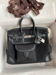 Birkin Cargo 25 All Black Swift Leather and Canvas Multi-Pocket Bag