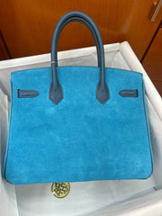 Rare Runaway Birkin 30cm Grizzly Agate Blue Suede Luxury Tote