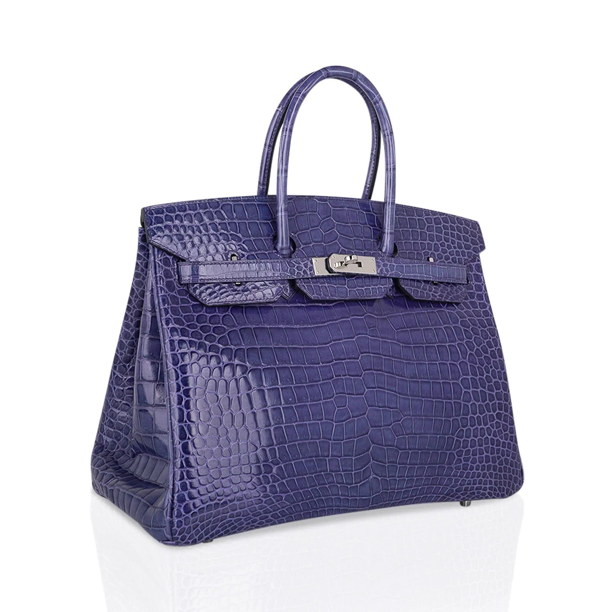 Birkin 35 Bag Blue Brighton Porosus Crocodile Palladium Hardware New