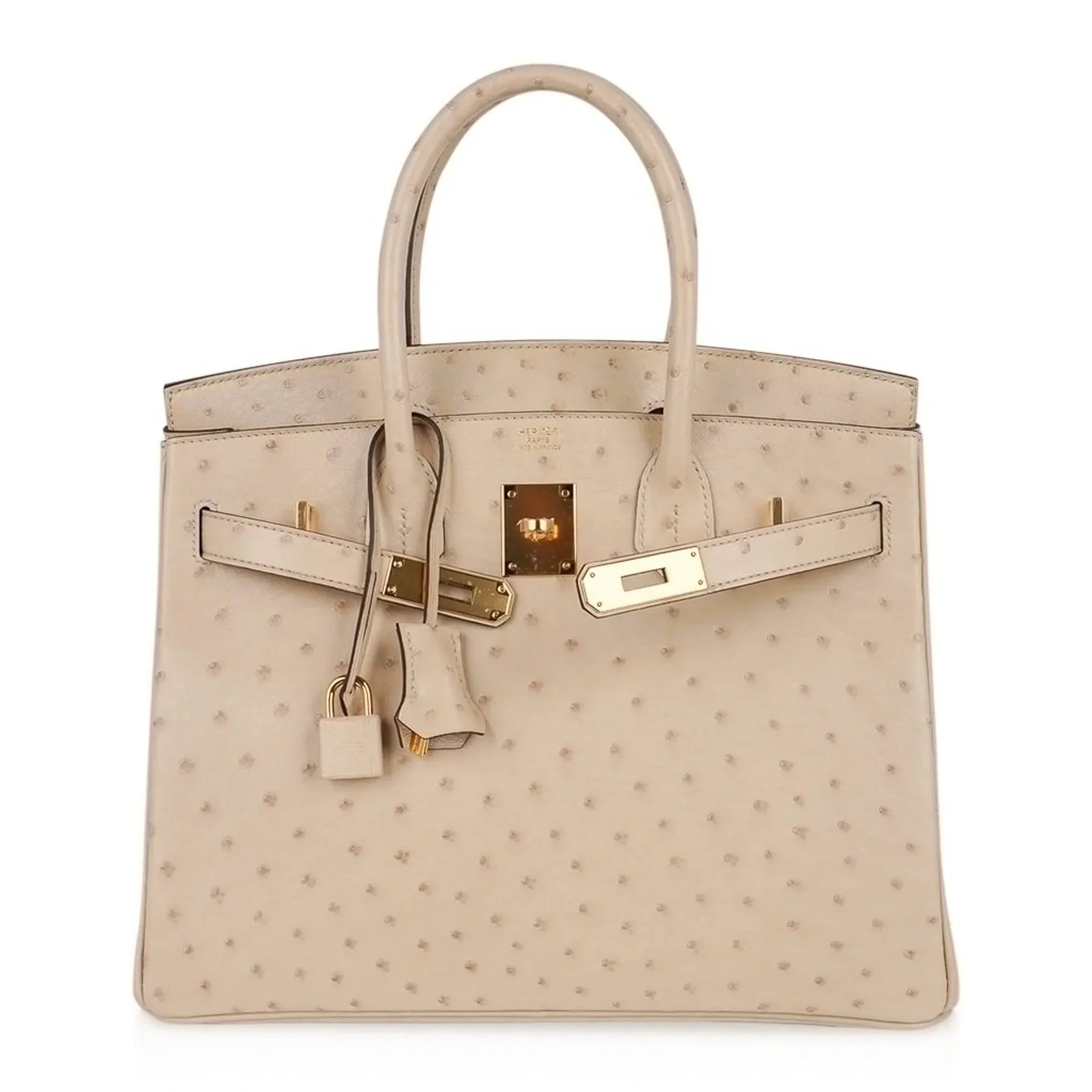 Birkin 30 Bag Ostrich Parchemin Gold Hardware New w/Box