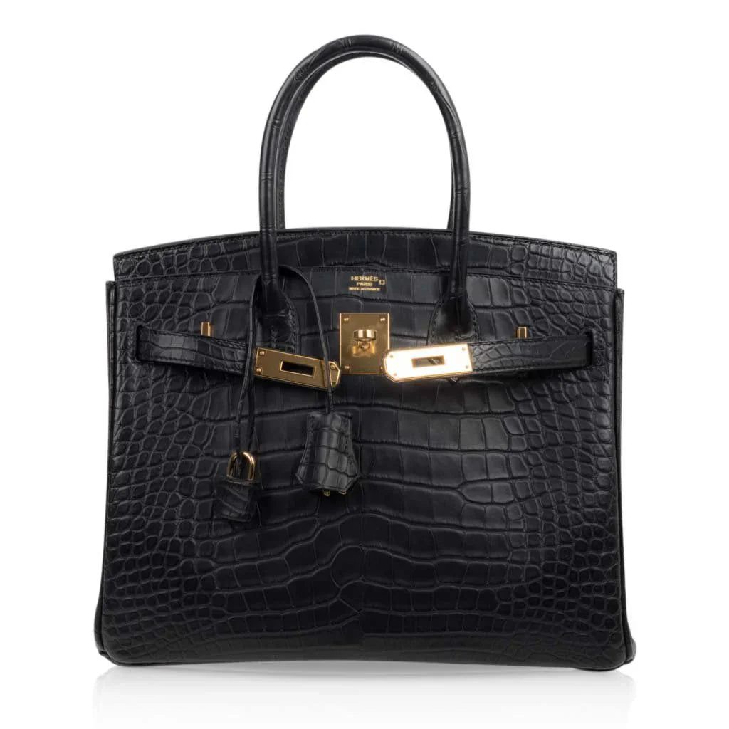 Birkin 30 Bag Black Matte Alligator Gold Hardware