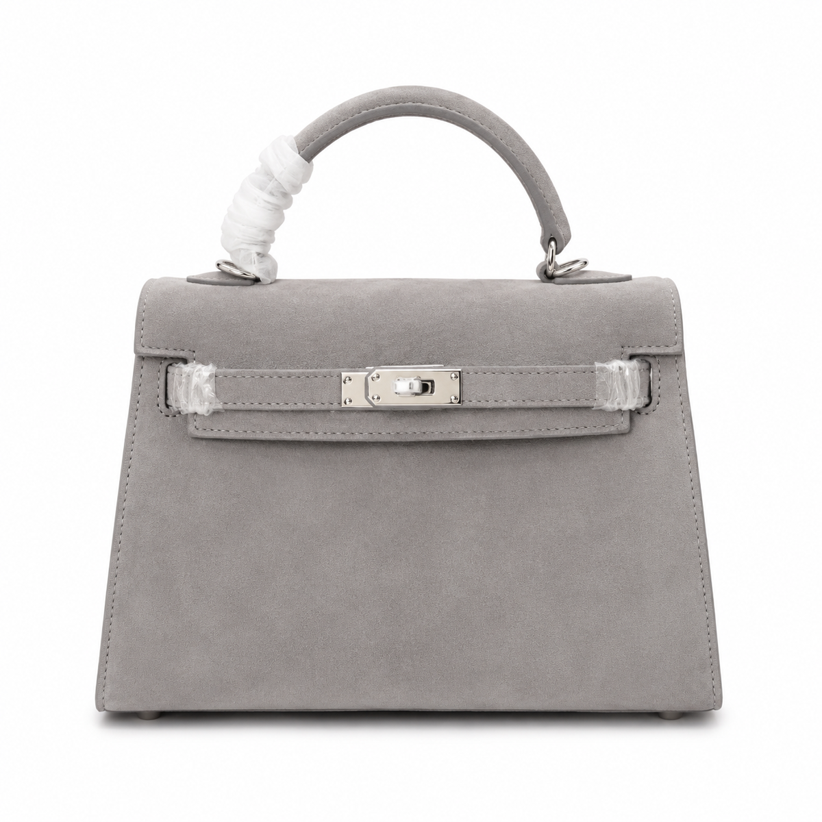 Kelly Sellier 22cm Gris Asphalte Suede Leather Palladium Hardware Women Handbag