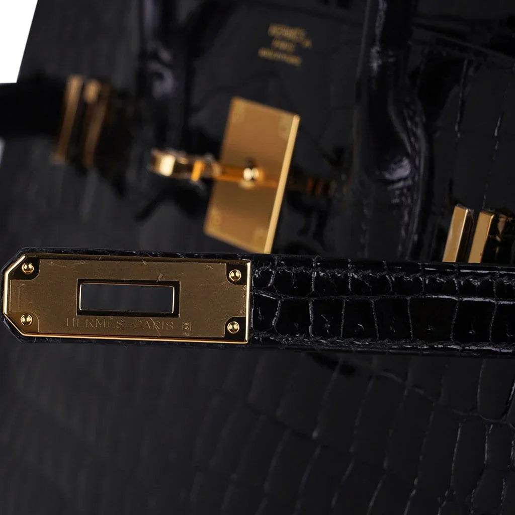 Birkin 30 Bag Black Porosus Crocodile with Gold Hardware