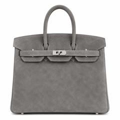 Birkin 25 Retourne in Grey Suede Grizzly (Palladium Hardware)