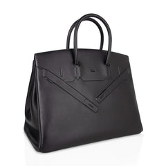 Shadow Birkin 35 Bag Limited Edition Black Swift Leather New